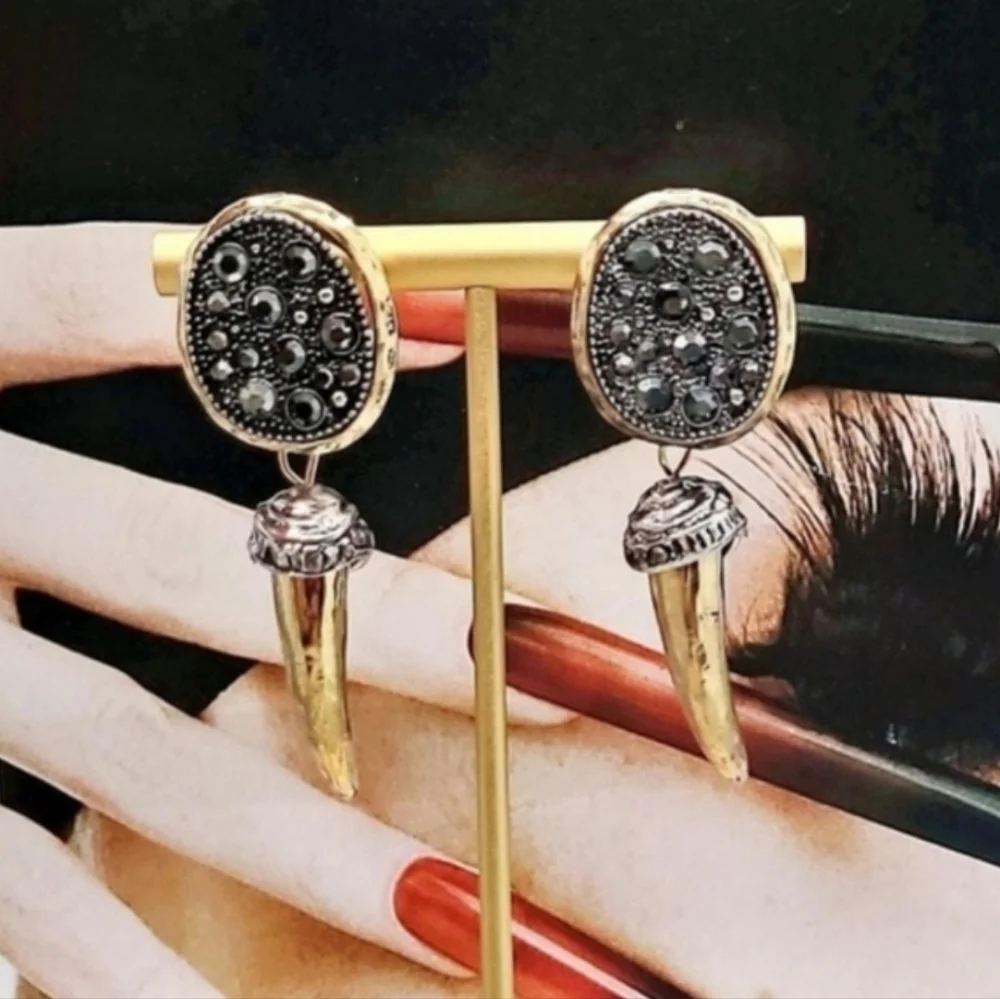 NWT Two-toned Natural Marcassite Encrusted Dangling Gold Spike Drop Earrings